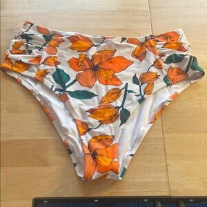Cupshe White Bikini Bottoms with Orange Floral Accents